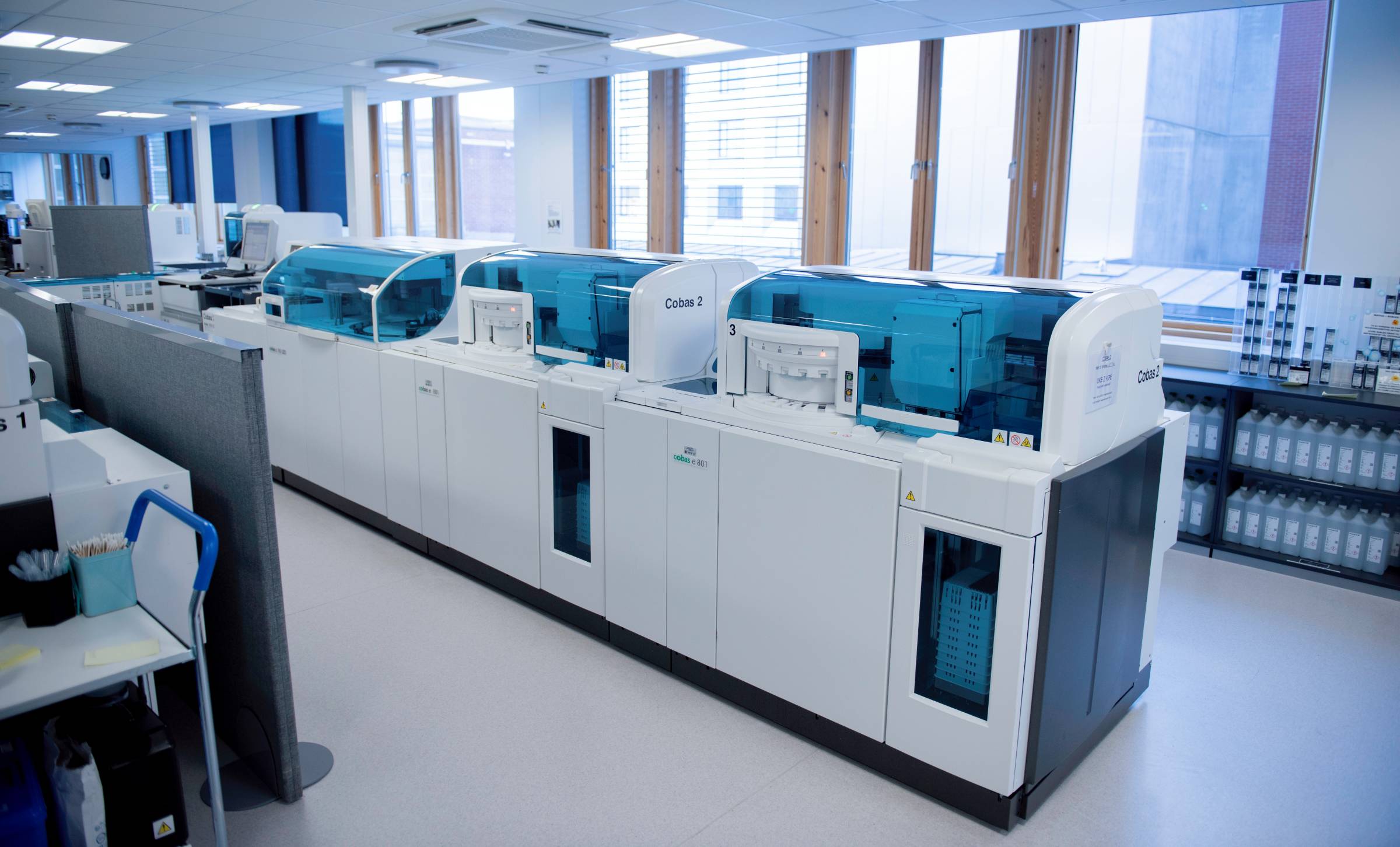Analysis machines are lined up to use test results